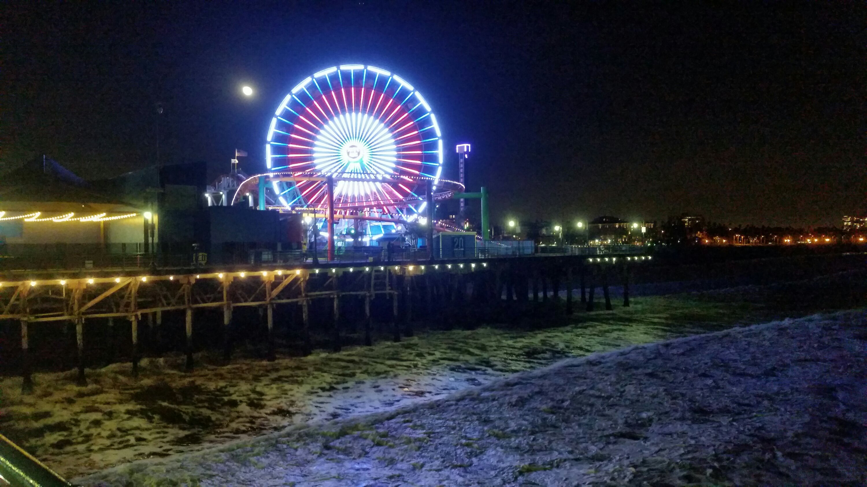 Santa Monica Pier at night ferris wheel california