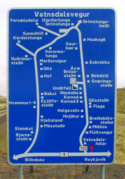 road sign map in iceland vatnsdalsvegur